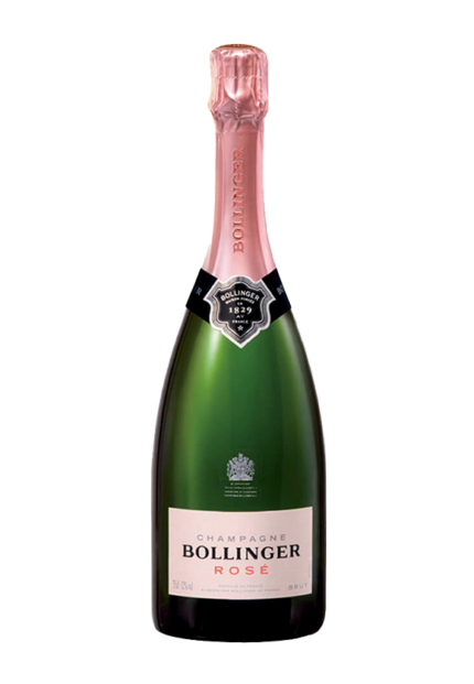 Bottiglia di Champagne Brut Rosé di Bollinger su sfondo neutro