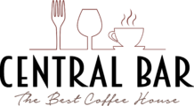 Logo del Central Bar, con icone stilizzate di una forchetta, un calice di vino e una tazzina di caffè.